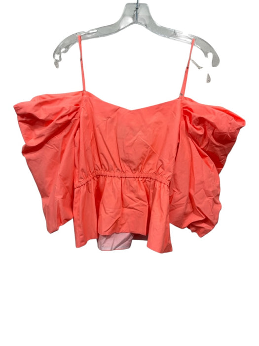 Tanya Taylor Size M Neon Orange Cotton Short Puff Sleeve Off Shoulder Peplum Top Neon Orange / M