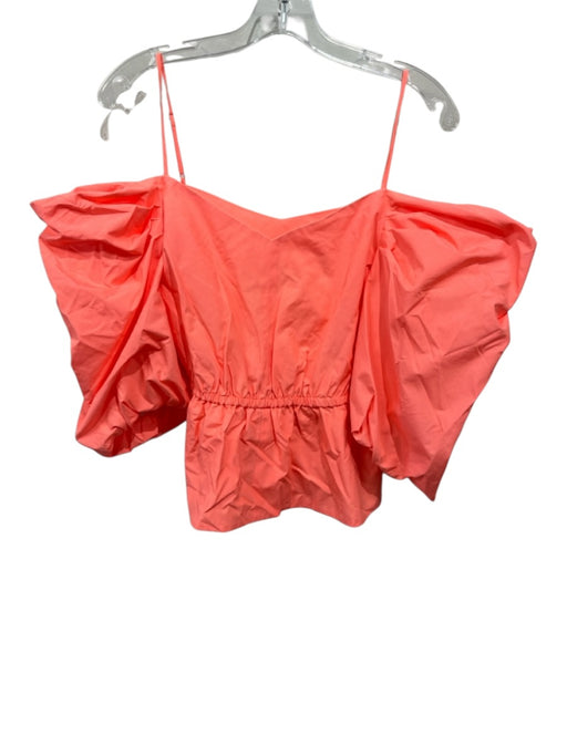 Tanya Taylor Size M Neon Orange Cotton Short Puff Sleeve Off Shoulder Peplum Top Neon Orange / M