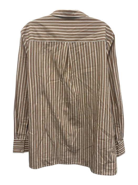 Bella Jones Size 3 Brown & White Cotton Striped Long Sleeve Button Up Top Brown & White / 3