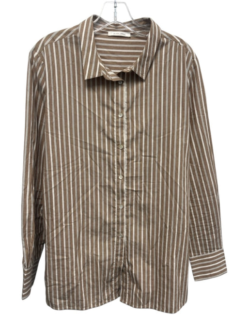 Bella Jones Size 3 Brown & White Cotton Striped Long Sleeve Button Up Top Brown & White / 3