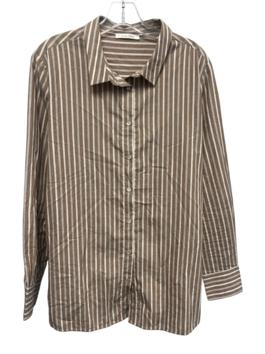 Bella Jones Size 3 Brown & White Cotton Striped Long Sleeve Button Up Top Brown & White / 3