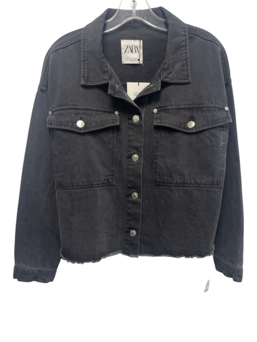 Zara Size S Charcoal Black Cotton Denim Raw Hem Button Front Jacket Charcoal Black / S