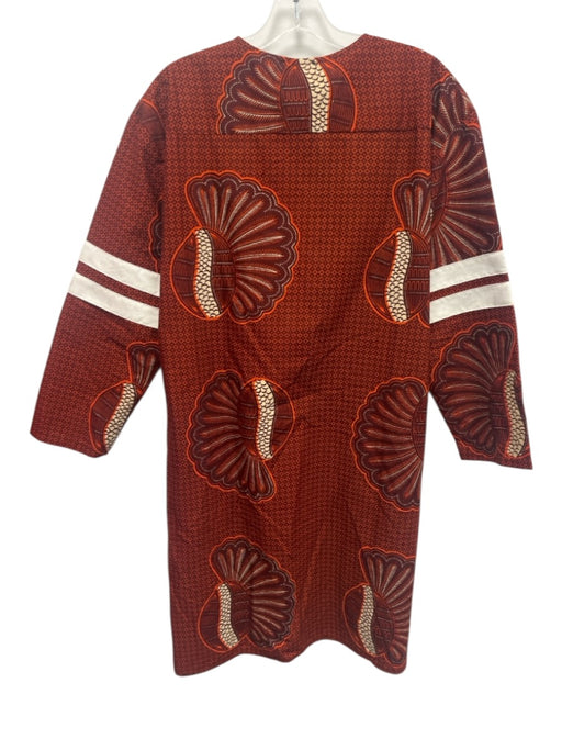 Maison Chateau Rouge Size L Orange, Brown & White Cotton Abstract Print Dress Orange, Brown & White / L