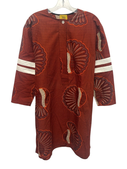 Maison Chateau Rouge Size L Orange, Brown & White Cotton Abstract Print Dress Orange, Brown & White / L