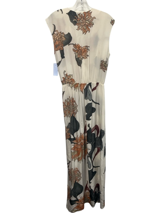 Hoss Intropia Size 38 Cream White, Orange & Green Silk Floral Cap Sleeve Dress Cream White, Orange & Green / 38