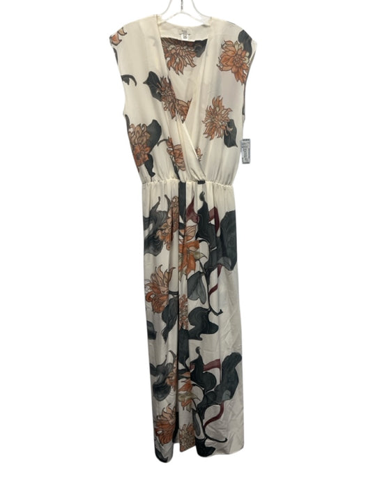 Hoss Intropia Size 38 Cream White, Orange & Green Silk Floral Cap Sleeve Dress Cream White, Orange & Green / 38