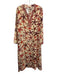 Emporio Sirenuse Size 44 Cream & Red Silk Starfish Long Sleeve V Neck Midi Dress Cream & Red / 44