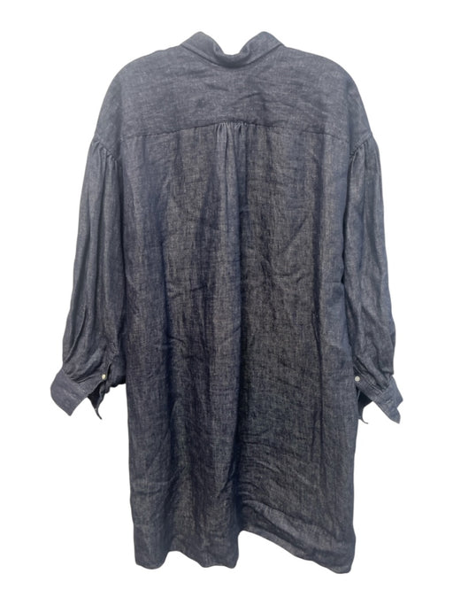 Ann Mashburn Size L Dark Wash Linen Chambray Long Balloon Sleeve Pocketed Dress Dark Wash / L