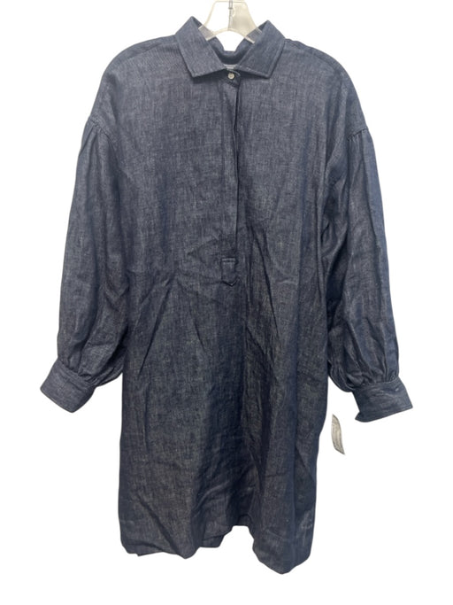 Ann Mashburn Size L Dark Wash Linen Chambray Long Balloon Sleeve Pocketed Dress Dark Wash / L