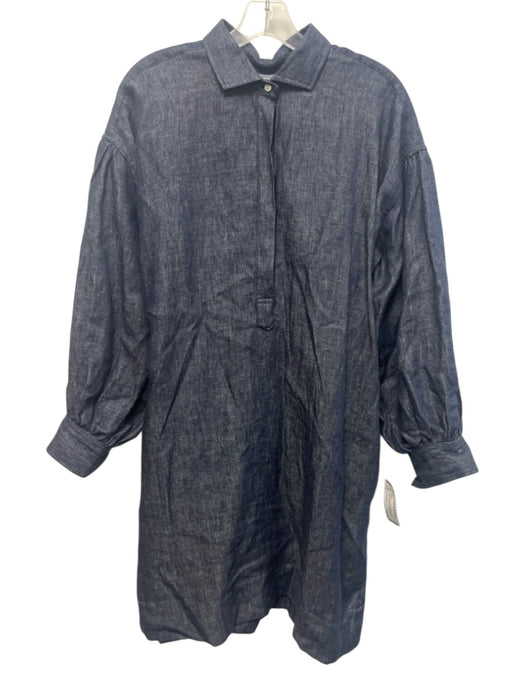 Ann Mashburn Size L Dark Wash Linen Chambray Long Balloon Sleeve Pocketed Dress Dark Wash / L