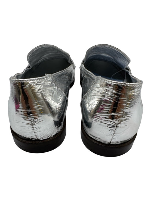 Tibi Shoe Size 39.5 Silver Leather Upper Metallic Stitch Detail Penny Loafers Silver / 39.5