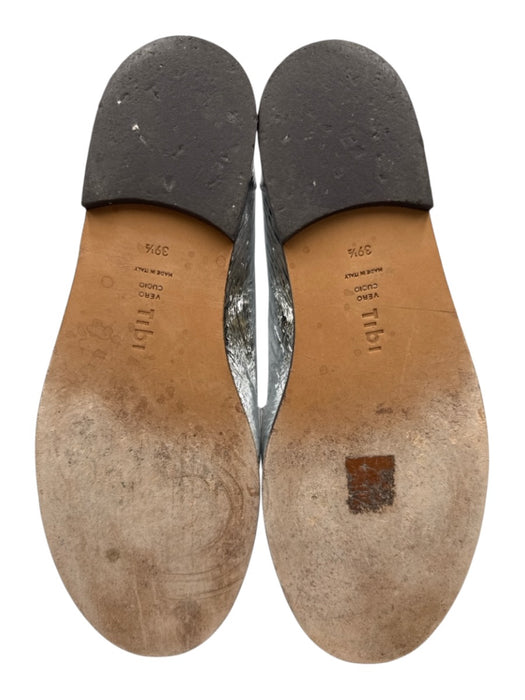 Tibi Shoe Size 39.5 Silver Leather Upper Metallic Stitch Detail Penny Loafers Silver / 39.5