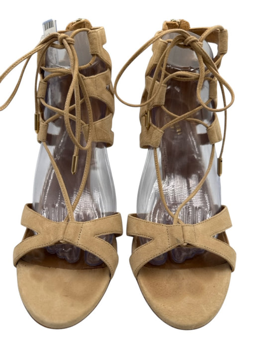 Aquazzura Shoe Size 40.5 Beige Suede Upper Lace Up Tie Ankle Back Zip Sandals Beige / 40.5