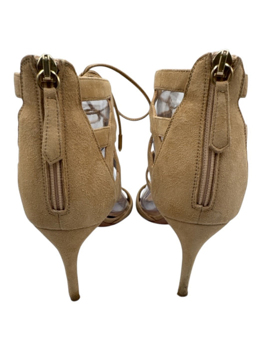 Aquazzura Shoe Size 40.5 Beige Suede Upper Lace Up Tie Ankle Back Zip Sandals Beige / 40.5