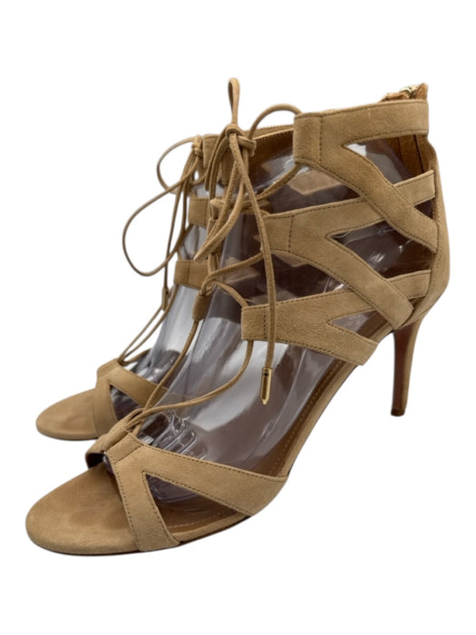 Aquazzura Shoe Size 40.5 Beige Suede Upper Lace Up Tie Ankle Back Zip Sandals Beige / 40.5