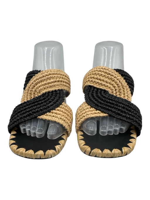 Castaner Shoe Size 40 Black & Beige Raffia Upper Woven Criss Cross Mule Sandals Black & Beige / 40