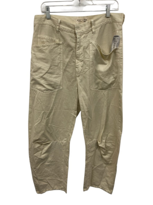 Nili Lotan Size 8 Cream White Cotton & Linen Patch Pocket Darted Pants Cream White / 8
