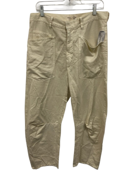Nili Lotan Size 8 Cream White Cotton & Linen Patch Pocket Darted Pants Cream White / 8