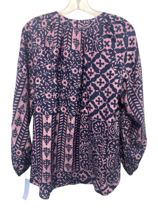 XiRENA Size M Navy Blue & Purple Cotton & Silk Abstract Print V Neck Top Navy Blue & Purple / M