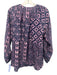 XiRENA Size M Navy Blue & Purple Cotton & Silk Abstract Print V Neck Top Navy Blue & Purple / M