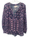 XiRENA Size M Navy Blue & Purple Cotton & Silk Abstract Print V Neck Top Navy Blue & Purple / M