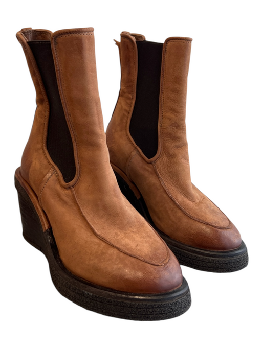 A.S. 98 Shoe Size 36 Light Brown Leather Above Ankle Stretch Panels Wedge Boots Light Brown / 36