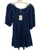 Free People Size XS Dark Blue Cotton Short Puff Sleeve Waffle Knit Mini Dress Dark Blue / XS