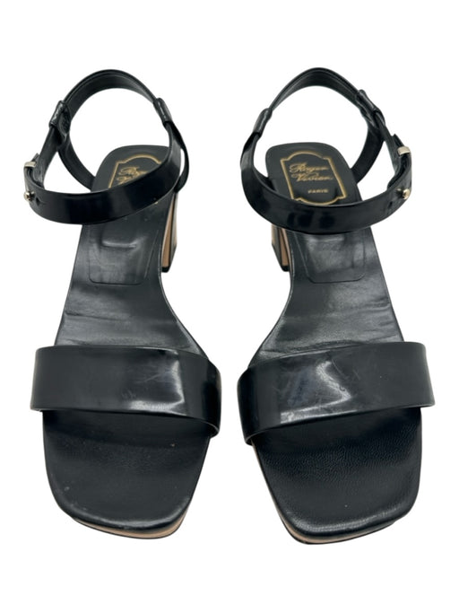 Roger Vivier Shoe Size 40 Black & Beige Leather Color Block Open Toe Sandals Black & Beige / 40