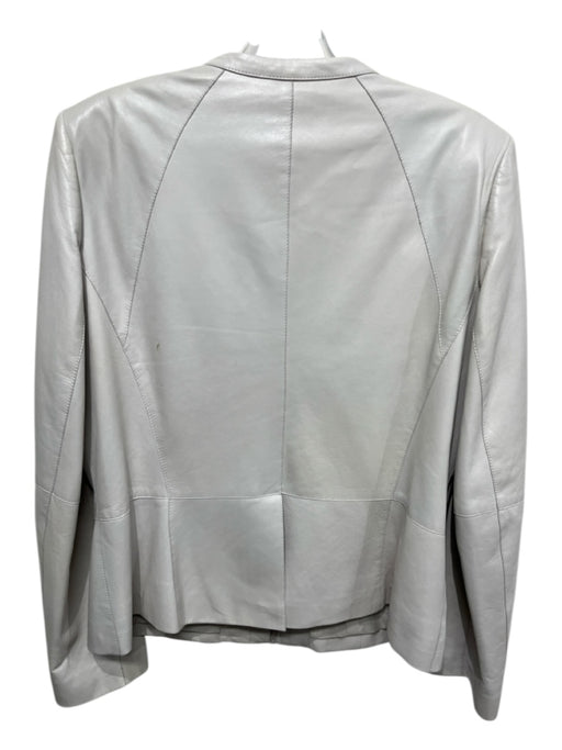 Lafayette Size 14 Off White Leather Zipper Long Sleeve Jacket Off White / 14