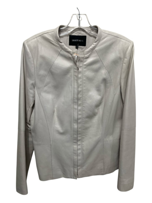 Lafayette Size 14 Off White Leather Zipper Long Sleeve Jacket Off White / 14