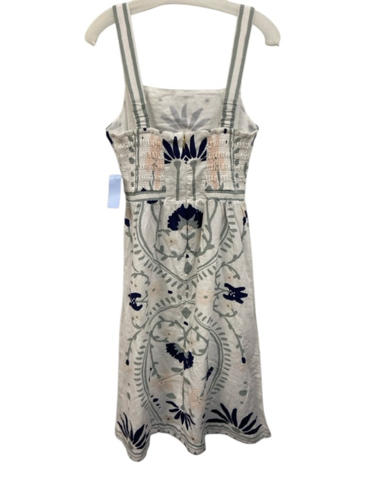 Cleobella Size Medium White, Blue, Green Linen Sleeveless Abstract Floral Dress White, Blue, Green / Medium