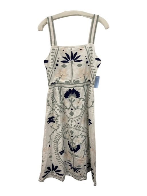 Cleobella Size Medium White, Blue, Green Linen Sleeveless Abstract Floral Dress White, Blue, Green / Medium
