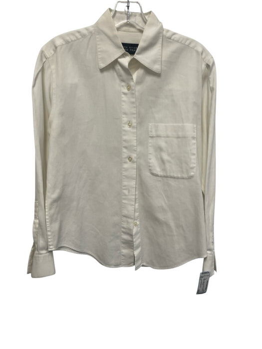 Linda Allard Ellen Tracy Size 6 White Cotton Long Sleeve Button Up Collar Top White / 6