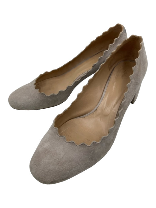 Chloe Shoe Size 38.5 Gray Suede Block Heel Round Toe Zig Zag Trim Heels Gray / 38.5