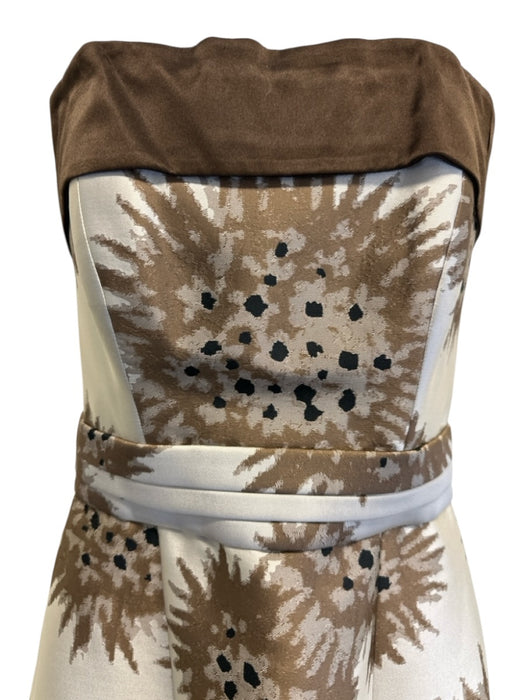 Carolina Herrera Size 2 Ivory & Brown Poly Blend Sleeveless Jacquard Dress Ivory & Brown / 2