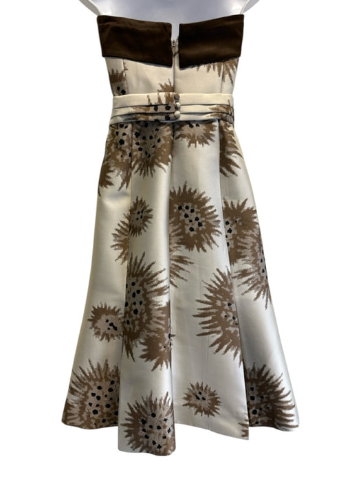 Carolina Herrera Size 2 Ivory & Brown Poly Blend Sleeveless Jacquard Dress Ivory & Brown / 2