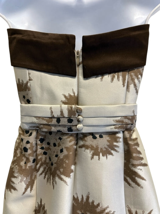 Carolina Herrera Size 2 Ivory & Brown Poly Blend Sleeveless Jacquard Dress Ivory & Brown / 2