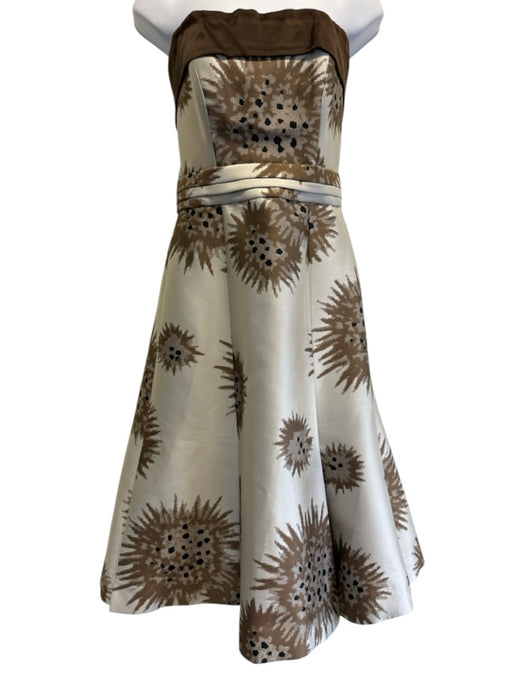 Carolina Herrera Size 2 Ivory & Brown Poly Blend Sleeveless Jacquard Dress Ivory & Brown / 2