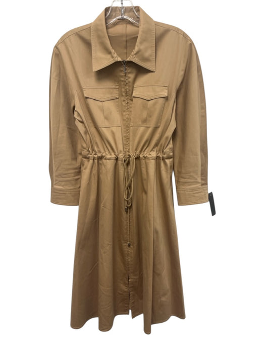 Elie Tahari Size S Brown Cotton Blend Zip Front Long Sleeve Patch Pocket Dress Brown / S