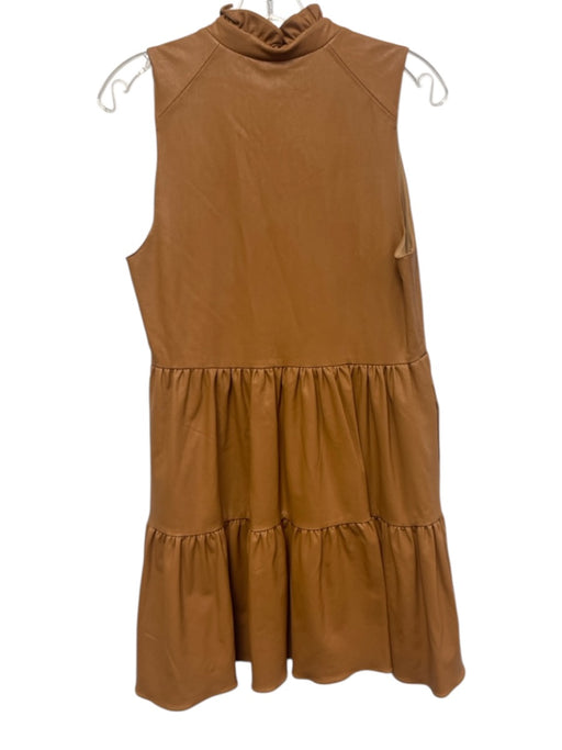 Amanda Uprichard Size S Brown Viscose Blend V Neck faux leather Sleeveless Dress Brown / S