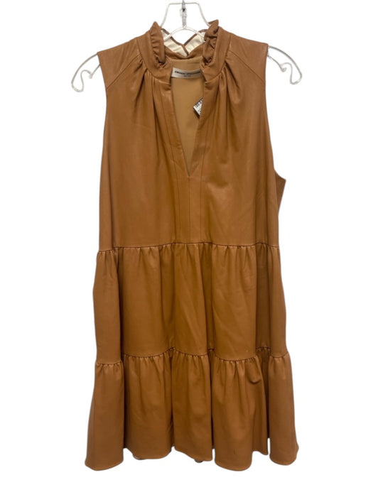 Amanda Uprichard Size S Brown Viscose Blend V Neck faux leather Sleeveless Dress Brown / S