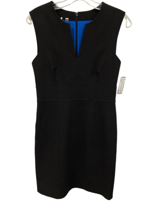 4C Size 6 Black Poly Blend Zip Back Split Neck Sleeveless Knee length Dress Black / 6