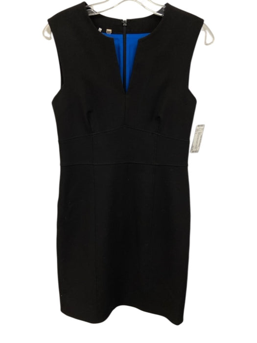 4C Size 6 Black Poly Blend Zip Back Split Neck Sleeveless Knee length Dress Black / 6