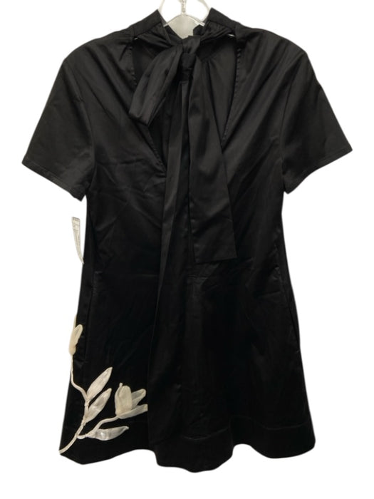 Staud Size M Black Viscose Blend 3d Floral Detail Tie Neck Cut Out back Dress Black / M