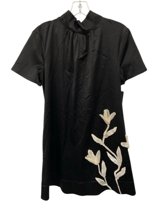 Staud Size M Black Viscose Blend 3d Floral Detail Tie Neck Cut Out back Dress Black / M