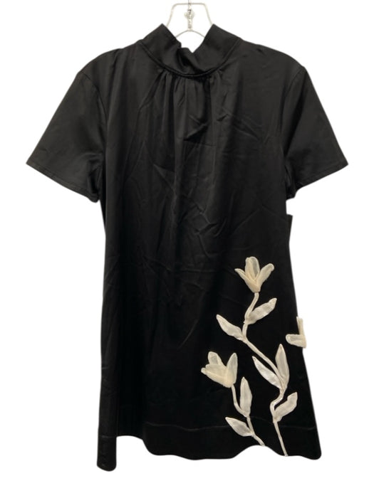 Staud Size M Black Viscose Blend 3d Floral Detail Tie Neck Cut Out back Dress Black / M