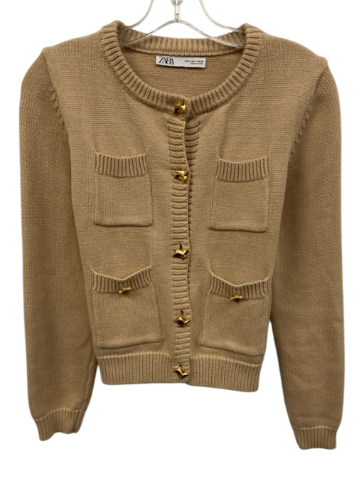 Zara Size S Brown No Fabric Tag Patch Pocket Long Sleeve Button Front Cardigan Brown / S