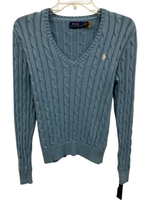Polo Ralph Lauren Size S Blue Cotton V Neck Cable Knit Embroidered Logo Sweater Blue / S