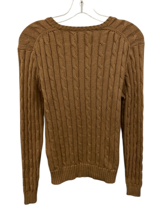 Polo Ralph Lauren Size S Brown Cotton V Neck Cable Knit Embroidered Logo Sweater Brown / S
