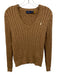 Polo Ralph Lauren Size S Brown Cotton V Neck Cable Knit Embroidered Logo Sweater Brown / S